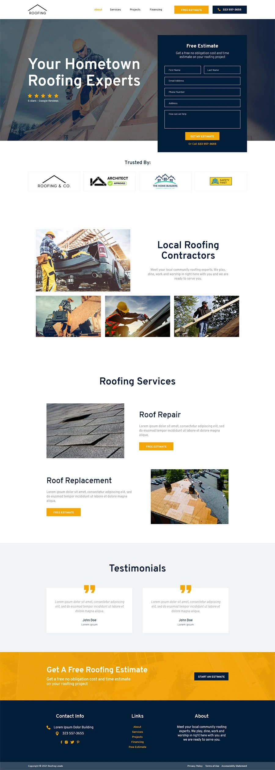 Roofing Company Website Design Leads