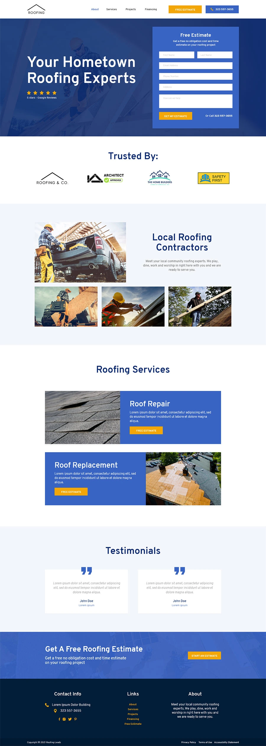 Roofing Company Website Design Leads