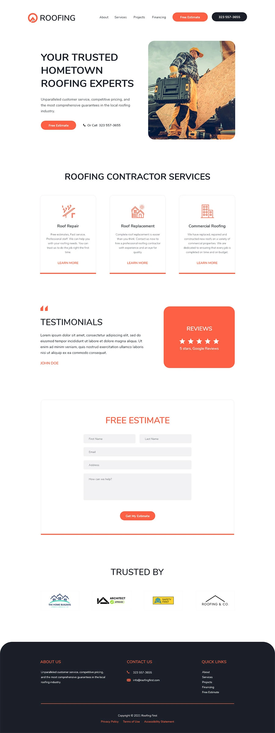 Roofing Company Website Design Minimal Rounded