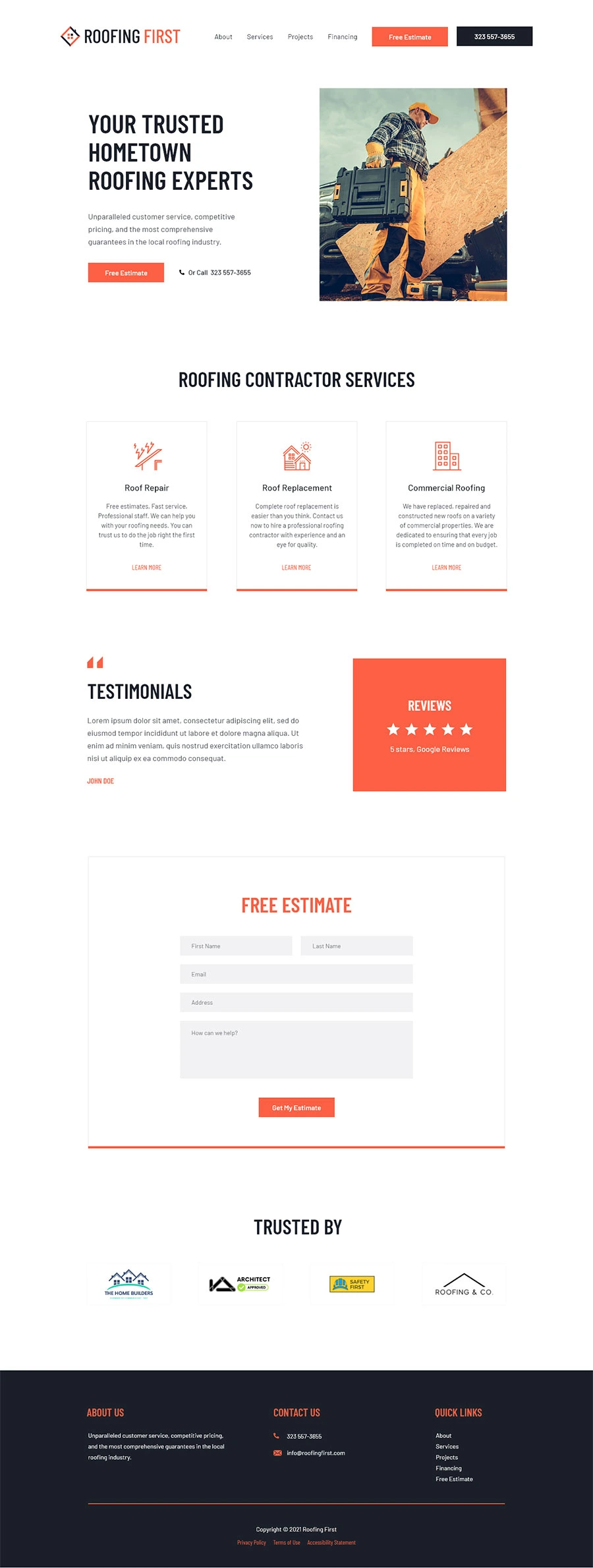 Roofing Company Website Design Minimal Sharp